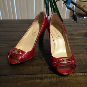 Celine Red Peep-Toe Heels Size 39 US 8